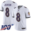 Ravens #8 Lamar Jackson White Men’s Stitched Football 100th Season Vapor Limited Jersey