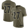 Men’s Baltimore Ravens #27 J.K. Dobbins 2022 Olive Salute To Service Limited Stitched Jersey