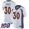 Broncos #30 Phillip Lindsay White Men’s Stitched Football 100th Season Vapor Limited Jersey