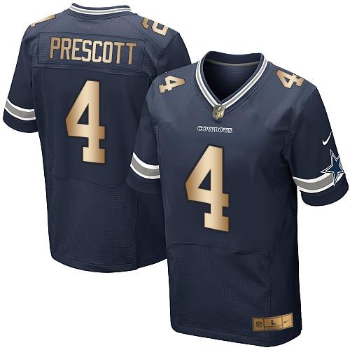 Nike Cowboys #4 Dak Prescott Navy Blue Team Color Men’s Stitched NFL Elite Gold Jersey