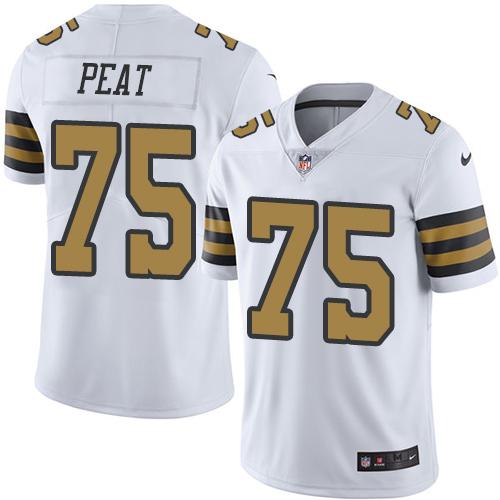 Nike Saints #75 Andrus Peat White Men’s Stitched NFL Limited Rush Jersey