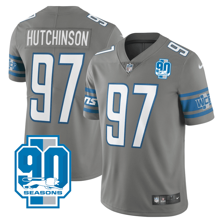 Men’s Detroit Lions #97 Aidan Hutchinson Grey 2023 90th Anniversary Vapor Untouchable Limited Stitched Jersey