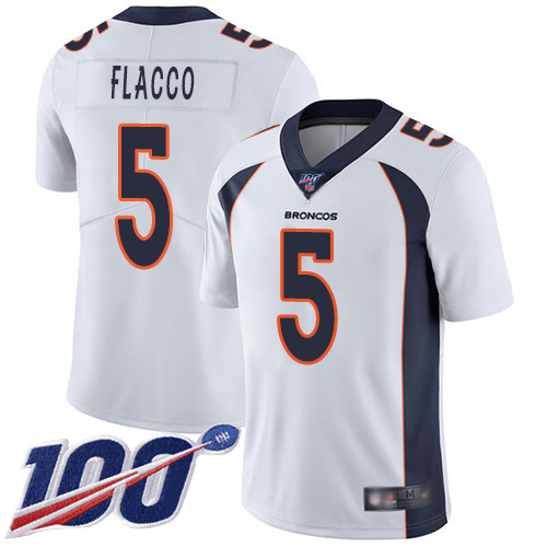 Broncos #5 Joe Flacco White Men’s Stitched Football 100th Season Vapor Limited Jersey