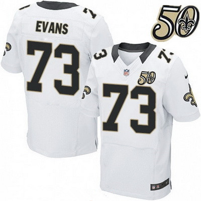 Men’s New Orleans Saints #73 Jahri Evans White 50th Season Patch Stitched NFL Nike Elite Jersey