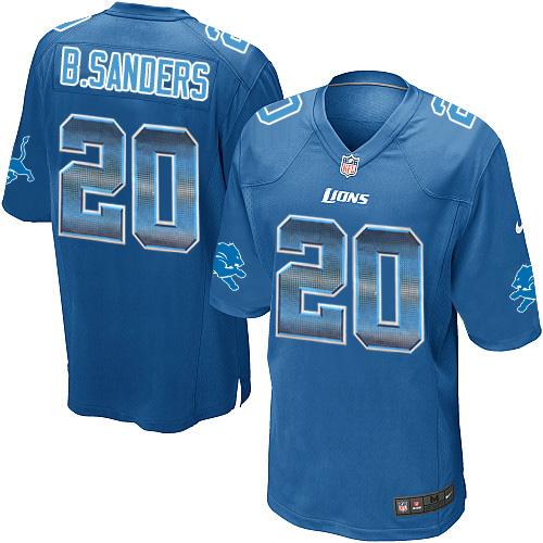 Nike Lions #20 Barry Sanders Blue Team Color Men’s Stitched NFL Limited Strobe Jersey