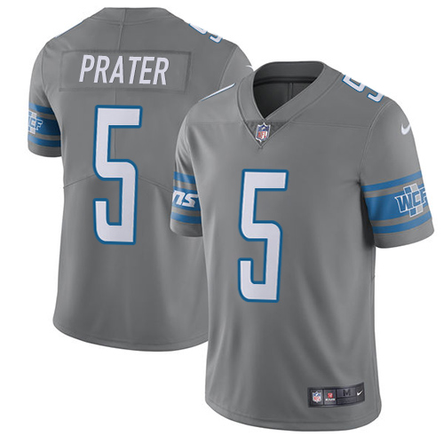 Nike Lions #5 Matt Prater Gray Men’s Stitched NFL Limited Rush Jersey