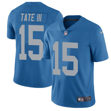 Nike Lions #15 Golden Tate III Blue Throwback Men’s Stitched NFL Limited Jersey