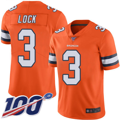 Broncos #3 Drew Lock Orange Men’s Stitched Football Limited Rush 100th Season Jersey