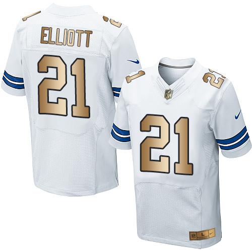 Nike Cowboys #21 Ezekiel Elliott White Men’s Stitched NFL Elite Gold Jersey