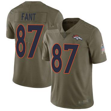 Broncos #87 Noah Fant Olive Men’s Stitched Football Limited 2017 Salute To Service Jersey