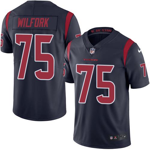 Nike Texans #75 Vince Wilfork Navy Blue Men’s Stitched NFL Limited Rush Jersey