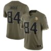 Men’s Minnesota Vikings #84 Randy Moss 2022 Olive Salute To Service Limited Stitched Jersey