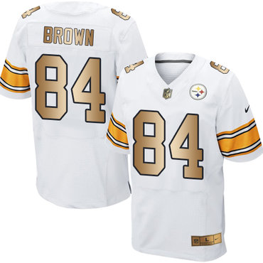 Nike Steelers #84 Antonio Brown White Men’s Stitched NFL Elite Gold Jersey