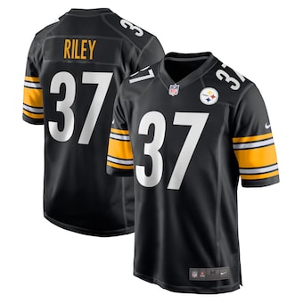 Men’s Pittsburgh Steelers #37 Elijah Riley Nike Black Game Player Jersey