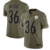 Men’s Pittsburgh Steelers #36 Jerome Bettis 2022 Olive Salute To Service Limited Stitched Jersey