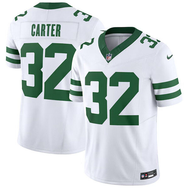 Men’s New York Jets #32 Michael Carter White 2023 F.U.S.E. Vapor Limited Throwback Stitched Football Jersey