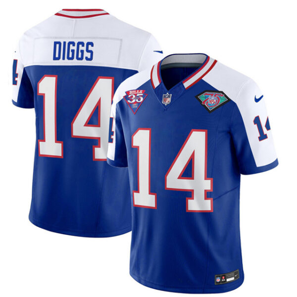 Men’s Buffalo Bills #14 Stefon Diggs Blue White 2023 F.U.S.E. 75th Anniversary Throwback Vapor Untouchable Limited Football Stitched Jersey