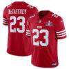 Men’s San Francisco 49ers #23 Christian McCaffrey Red 2024 F.U.S.E. Super Bowl LVIII Patch Vapor Untouchable Limited Football Stitched Jersey