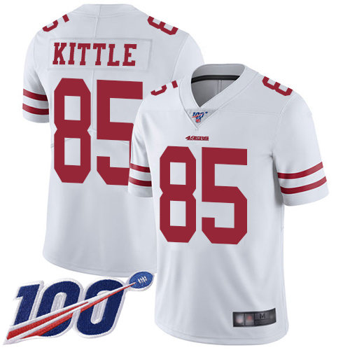 49ers #85 George Kittle White Men’s Stitched Football 100th Season Vapor Limited Jersey