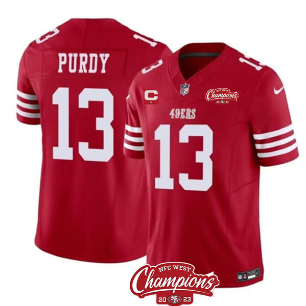 Men’s San Francisco 49ers #13 Brock Purdy Red 2023 F.U.S.E. With 1-star C Ptach And NFC West Champions Patch Football Stitched Jersey