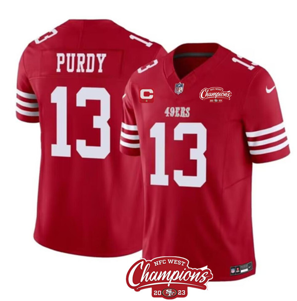 Men’s San Francisco 49ers #13 Brock Purdy Red 2023 F.U.S.E. With 1-star C Ptach And NFC West Champions Patch Football Stitched Jersey