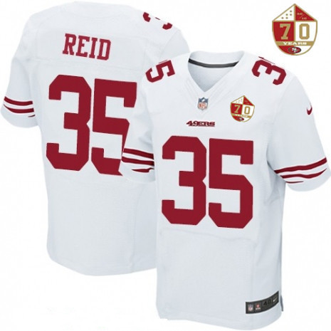 Men’s San Francisco 49ers #35 Eric Reid White 70th Anniversary Patch Stitched NFL Nike Elite Jersey