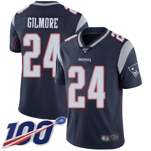 Patriots #24 Stephon Gilmore Navy Blue Team Color Men’s Stitched Football 100th Season Vapor Limited Jersey