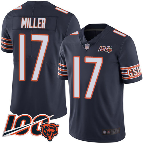 Bears #17 Anthony Miller Navy Blue Team Color Men’s Stitched Football 100th Season Vapor Limited Jersey