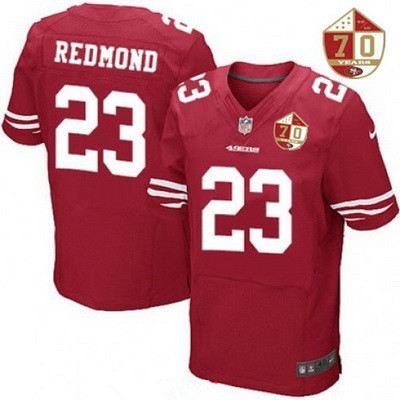 Men’s San Francisco 49ers #23 Will Redmond Scarlet Red 70th Anniversary Patch Stitched NFL Nike Elite Jersey