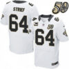 Men’s New Orleans Saints #64 Zach Strief Elite White 50th Season Patch Stitched NFL Nike Elite Jersey with C Patch