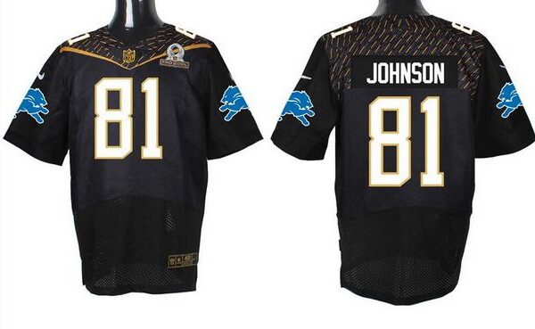 Men’s Detroit Lions #81 Calvin Johnson Black 2016 Pro Bowl Nike Elite Jersey