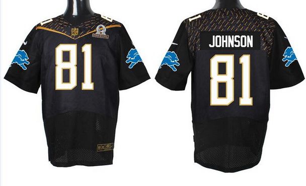 Men’s Detroit Lions #81 Calvin Johnson Black 2016 Pro Bowl Nike Elite Jersey