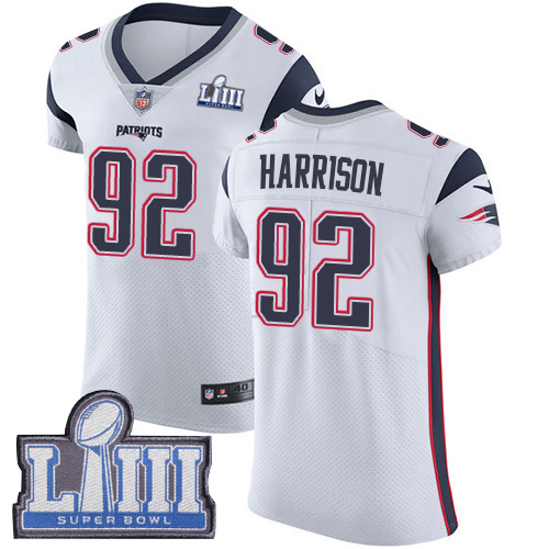 #92 Elite James Harrison White Nike NFL Road Men’s Jersey New England Patriots Vapor Untouchable Super Bowl LIII Bound