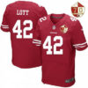 Men’s San Francisco 49ers #42 Ronnie Lott Scarlet Red 70th Anniversary Patch Stitched NFL Nike Elite Jersey