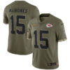 Men’s Kansas City Chiefs #15 Patrick Mahomes 2022 Olive Salute To Service Limited Stitched Jersey