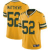 Nike Green Bay Packers #52 Clay Matthews Yellow Men’s Stitched NFL Limited Rush Jersey