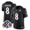 Men’s Baltimore Ravens #8 Lamar Jackson Black 2023 F.U.S.E With Patch Throwback Vapor Limited Stitched Jersey