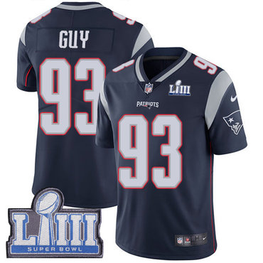 #93 Limited Lawrence Guy Navy Blue Nike NFL Home Men’s Jersey New England Patriots Vapor Untouchable Super Bowl LIII Bound