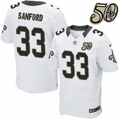 Men’s New Orleans Saints #33 Jamarca Sanford White 50th Season Patch Stitched NFL Nike Elite Jersey