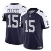Men’s Dallas Cowboys #15 Ezekiel Elliott Navy White 2023 F.U.S.E Thanksgiving Vapor Limited Football Stitched Jersey