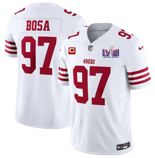 Men’s San Francisco 49ers #97 Nick Bosa White 2024 F.U.S.E. Super Bowl LVIII Patch And 2-star C Patch Vapor Untouchable Limited Football Stitched Jersey