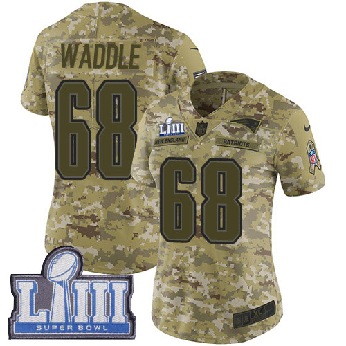 #68 Limited LaAdrian Waddle Camo Nike NFL Women’s Jersey New England Patriots 2018 Salute to Service Super Bowl LIII Bound
