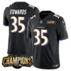 Men’s Baltimore Ravens #35 Gus Edwards Black 2023 F.U.S.E. AFC North Champions Vapor Limited Football Stitched Jersey