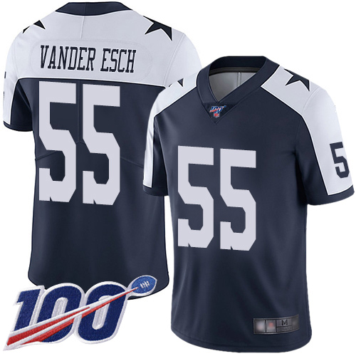 Cowboys #55 Leighton Vander Esch Navy Blue Thanksgiving Men’s Stitched Football 100th Season Vapor Throwback Limited Jersey