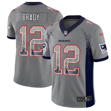 Nike New England Patriots #12 Tom Brady Grey Men’s Stitched NFL Limited Rush Drift Fashion Jersey