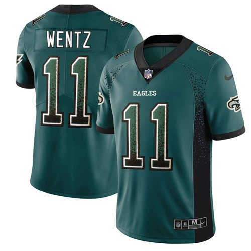 Nike Eagles #11 Carson Wentz Midnight Green Team Color Men’s Stitched NFL Limited Rush Drift Fashion Jersey