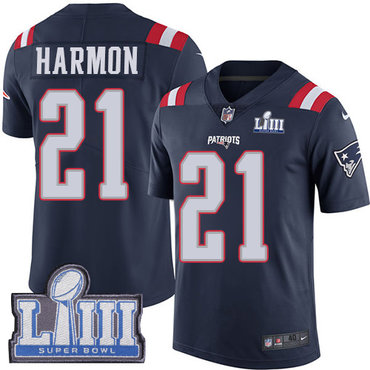 Men’s New England Patriots #21 Duron Harmon Navy Blue Nike NFL Rush Vapor Untouchable Super Bowl LIII Bound Limited Jersey