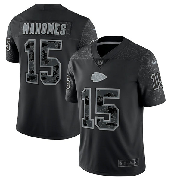 Men’s Kansas City Chiefs #15 Patrick Mahomes Black Reflective Limited Stitched Jersey