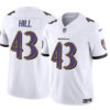 Men’s Baltimore Ravens #43 Justice Hill White 2023 F.U.S.E. Vapor Limited Football Stitched Jersey
