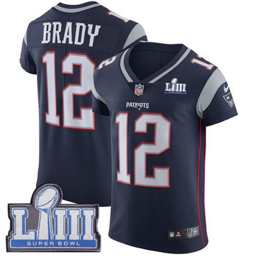 #12 Elite Tom Brady Navy Blue Nike NFL Home Men’s Jersey New England Patriots Vapor Untouchable Super Bowl LIII Bound
